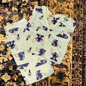DISNEY STITCH Girls 8/10 pajama  2pc SET GUC Fleece long sleeve pant/top